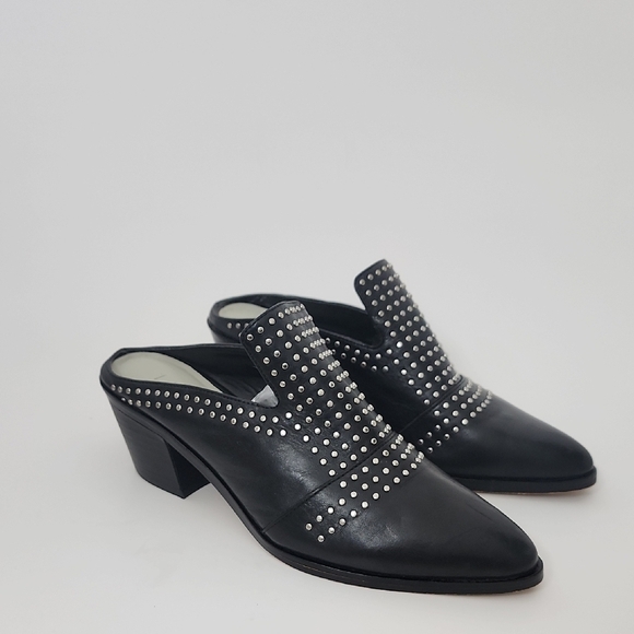 1.State Lon Black Genuine Leather Studded Mules Size 6 - Picture 3 of 8